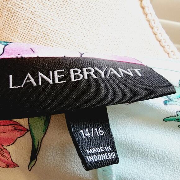 LANE BRYANT MINT GREEN/PINK FLORAL WITH RUFFLE SLEEVE BLOUSE SIZE 14/16 - Picture 5 of 6